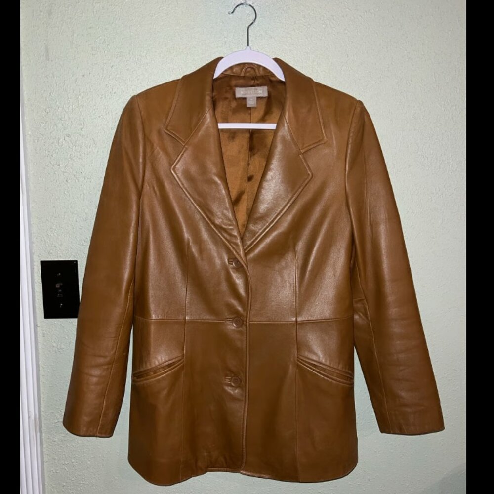 Nordstrom Tan Lambskin Leather Blazer
